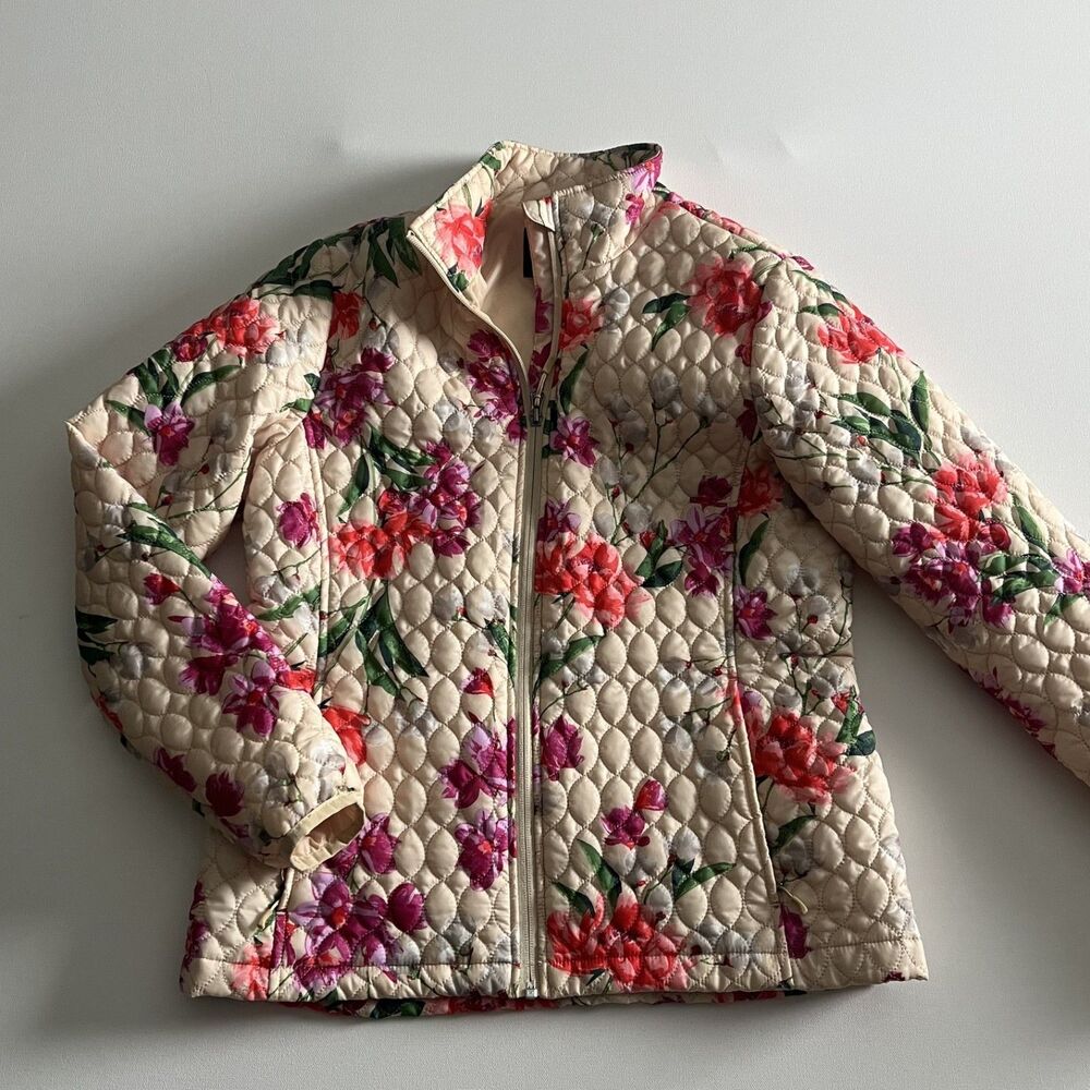 Lands End Lightweight Floral Primaloft Quilted Jacket Womens Size Small 6-8
